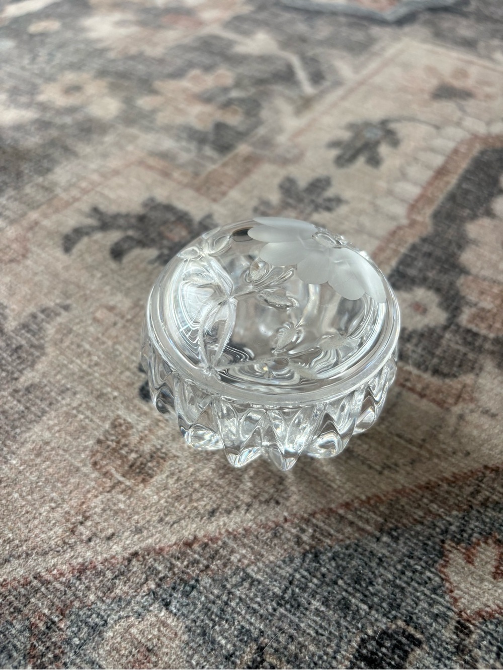 Vintage Princess House Heritage Romance Lead Crystal Trinket box- frosted floral